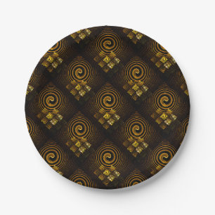 Gold Modern Boho Elegant Abstract Art Pattern #502 Paper Plates