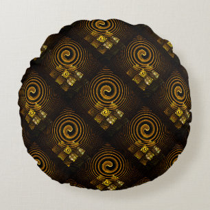 Gold Modern Boho Elegant Abstract Art Pattern #502 Round Pillow