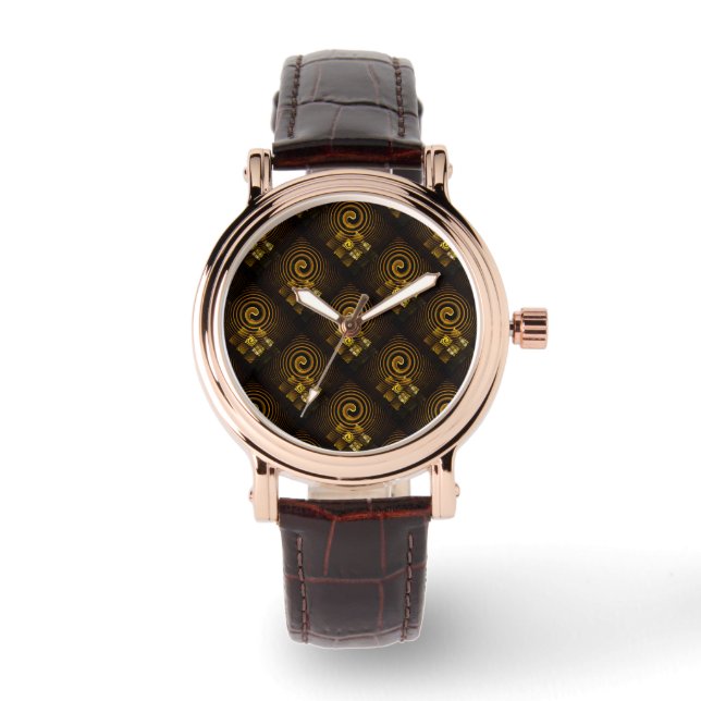 Gold Modern Boho Elegant Abstract Art Pattern #502 Watch (Front)