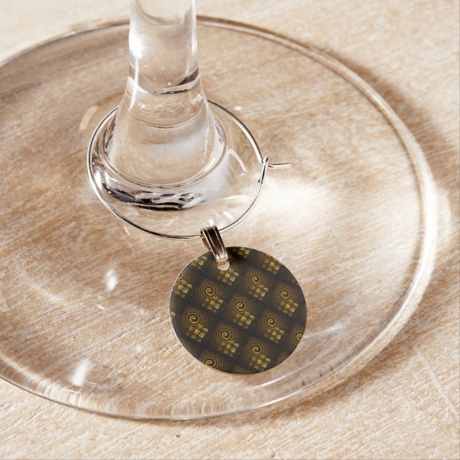 Gold Modern Boho Elegant Abstract Art Pattern #502 Wine Charm (In Situ)