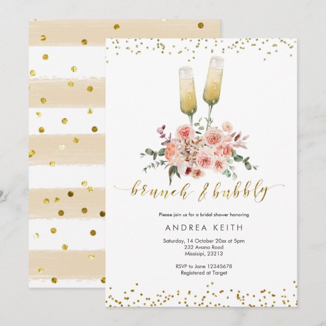 Gold Modern Brunch and Bubbly Bridal Shower Invitation (Front/Back)