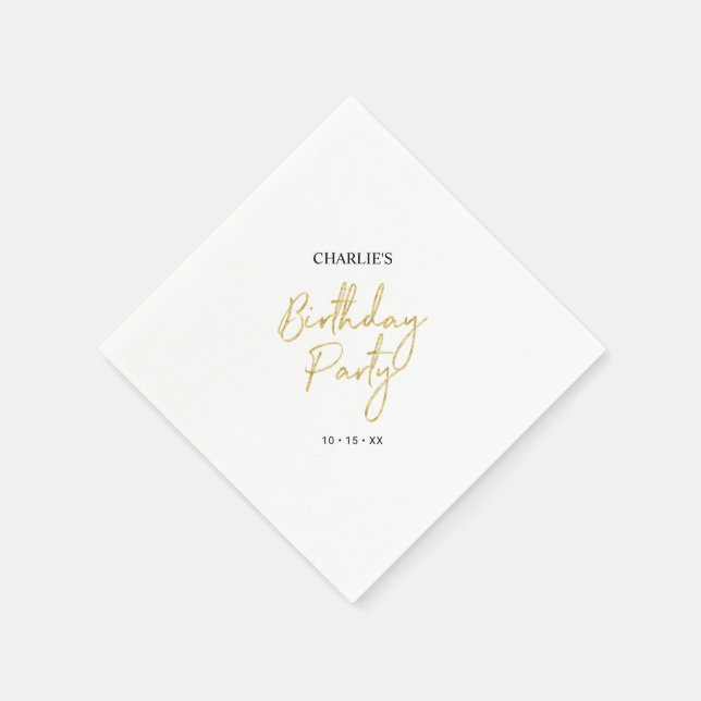 Gold Modern Brush Script Adult Birthday Party Napkins (Corner)