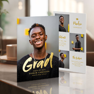 Gold Modern Brush Script Photo Graduation Foil Invitation