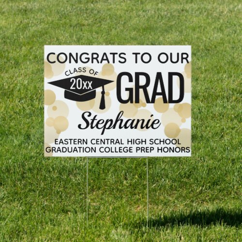 Gold Modern Bubbles Congrats Graduation Yard Sign