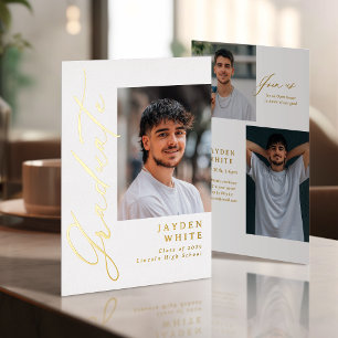 Gold Modern Calligraphy Photo Graduation Foil Invitation