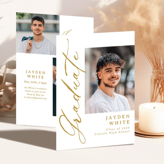 Gold Modern Calligraphy Photo Graduation Invitation (Gold Modern Calligraphy Photo Graduation Invitation)