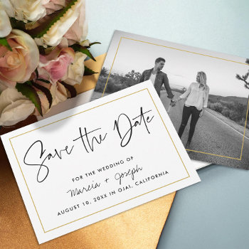 Gold Modern Calligraphy Wedding Save The Date by beckynimoy at Zazzle