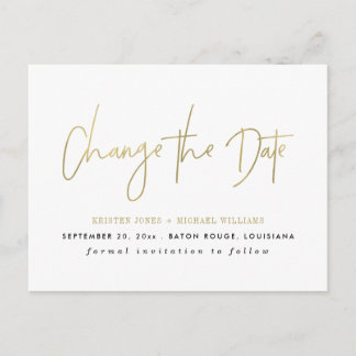 Gold Modern Change the Date Announcement Postcard