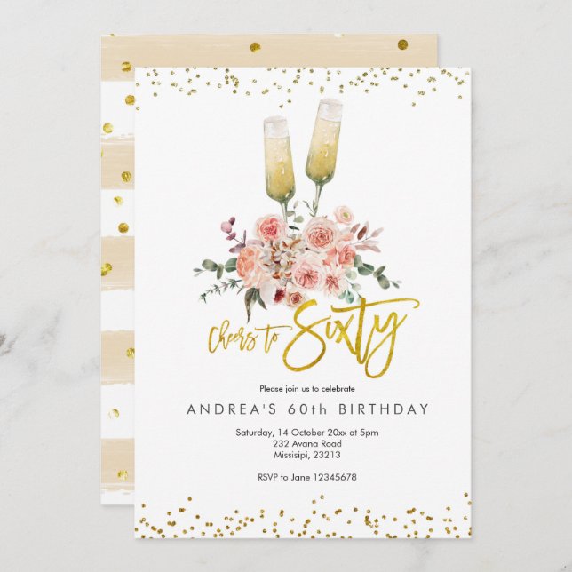 Gold Modern Cheers to Sixty Invitation (Front/Back)