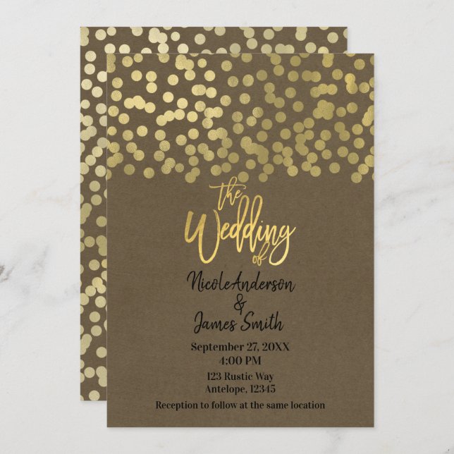 Gold Modern Chic Rustic Kraft Chic Wedding Invitation (Front/Back)