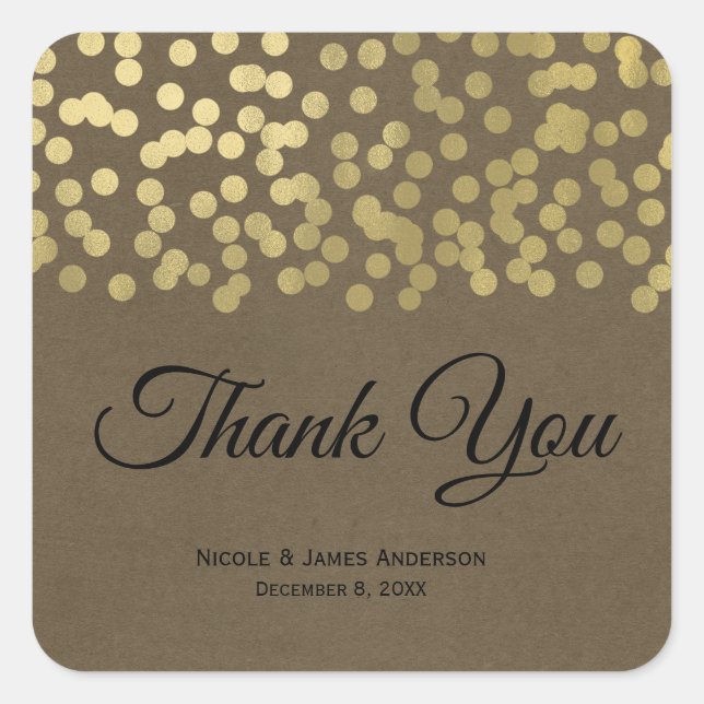 Gold Modern Chic Rustic Kraft Chic Wedding Square Sticker (Front)