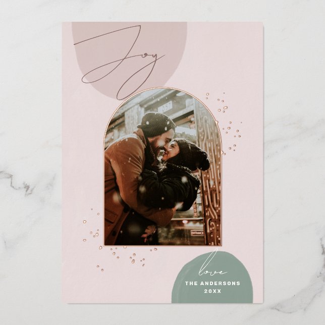 Gold Modern Christmas | Elegant Joy Arch Photo Foil Holiday Card (Front)