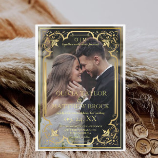 Gold Modern Classic Photo Wedding Invitation