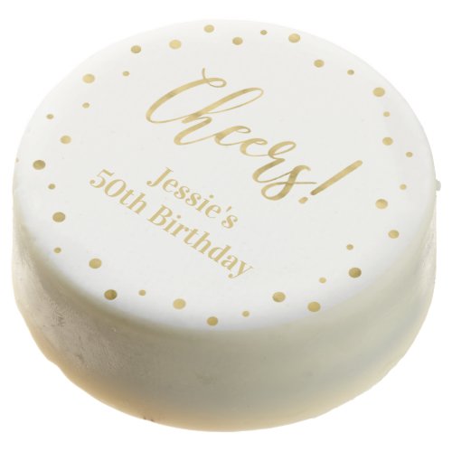 Gold Modern Confetti Cheers Birthday Party Chocolate Covered Oreo