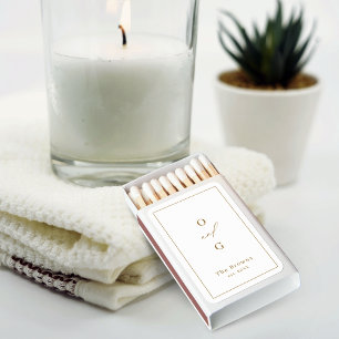 Gold modern couple monograms minimalist wedding matchboxes