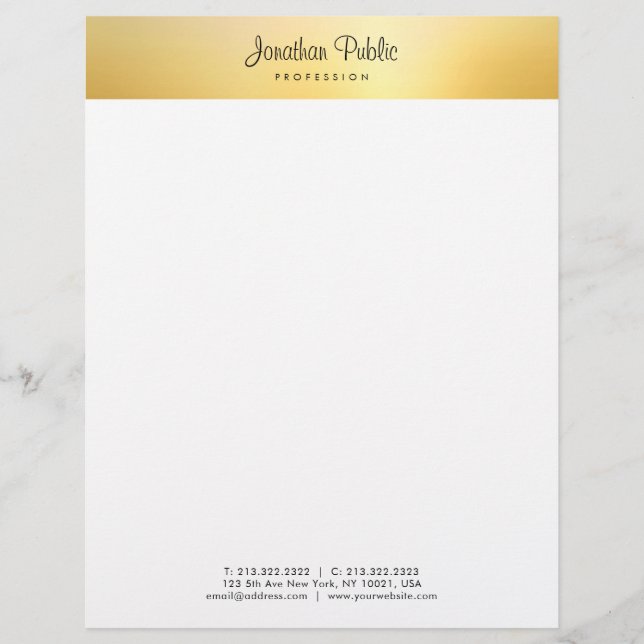 Gold Modern Elegant Calligraphed Name Template Letterhead (Front)