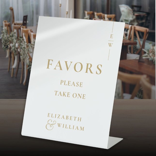 Gold Modern Elegant Monogram Favors Wedding Pedestal Sign (Gold Modern Elegant Monogram Favors Wedding Pedestal Sign)