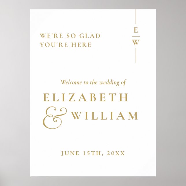 Gold Modern Elegant Monogram Wedding Welcome Sign (Front)