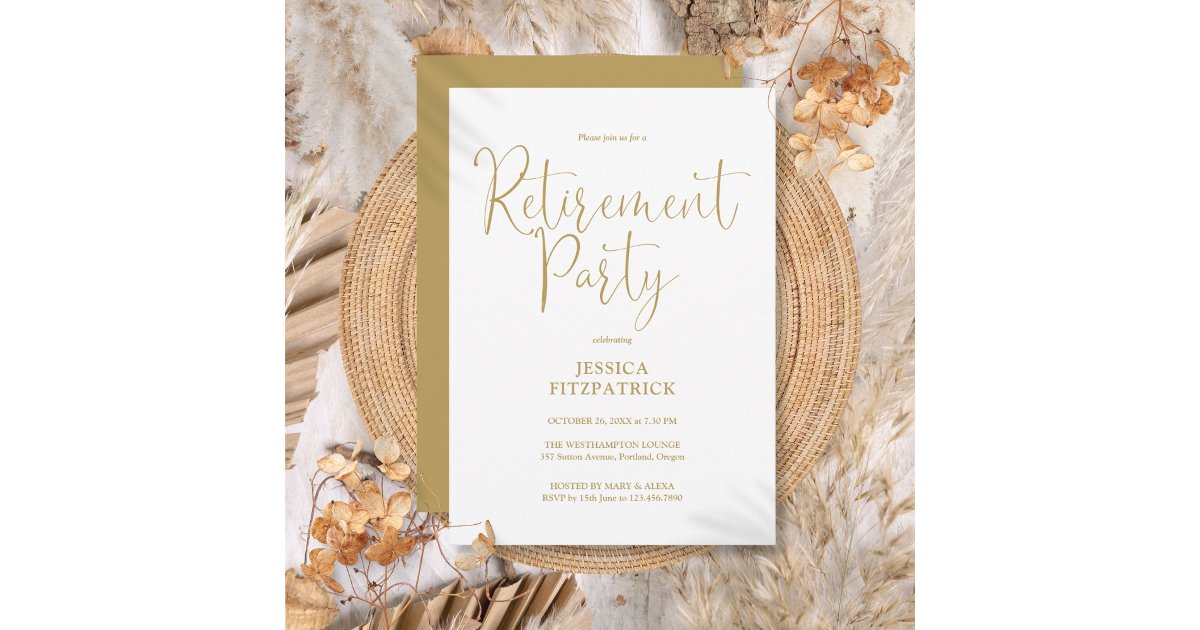 Gold Modern Elegant Script Retirement Party Invitation | Zazzle