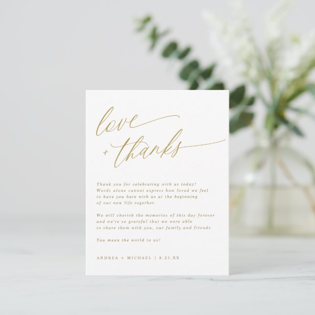 Gold Modern Elegant Wedding Table Thank You Card (Standing Front)