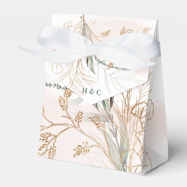 Gold Modern Eucalyptus Abstract Greenery Funky Favor Boxes (Front Side)