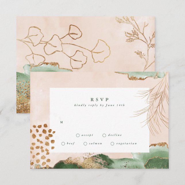 Gold Modern Eucalyptus Abstract Greenery Moss RSVP Card (Front/Back)