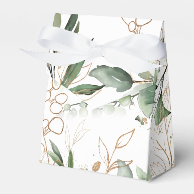 Gold Modern Eucalyptus Elegant Greenery Moss Favor Boxes (Front Side)