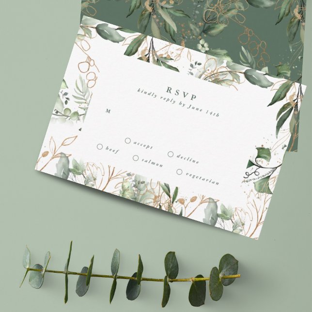 Gold Modern Eucalyptus Elegant Greenery Moss RSVP Card (Creator Uploaded)