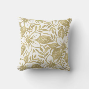 Gold Modern Floral Bloom Throw Pillow