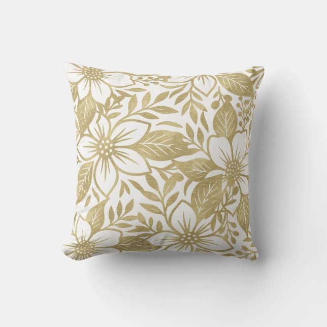 Gold Modern Floral Bloom Throw Pillow (Front)