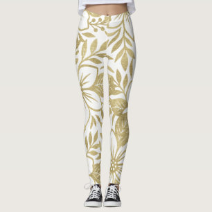 Gold Modern Floral Elegant Tropical Bloom Leggings