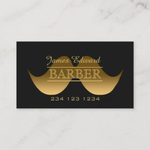 Gold Modern Gentleman Mustache Barber Men Salon Business Card
