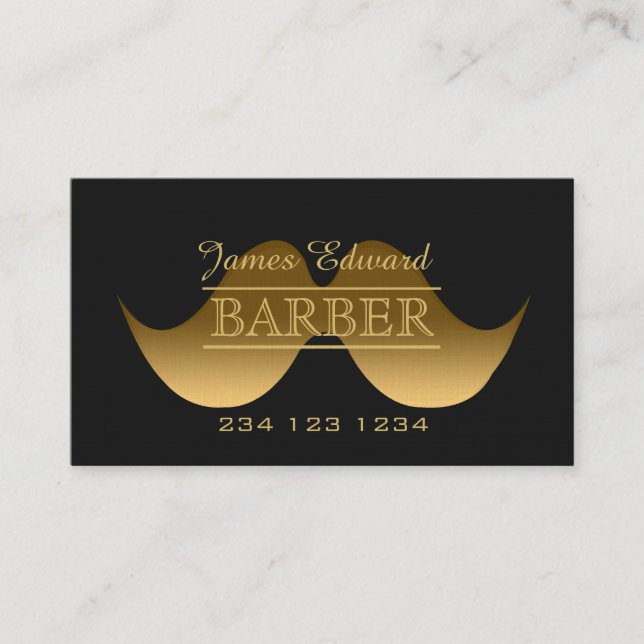 Gold Modern Gentleman Mustache Barber Men Salon Business Card (Front)
