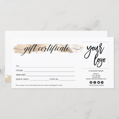 gold  modern gift card certificate add logo