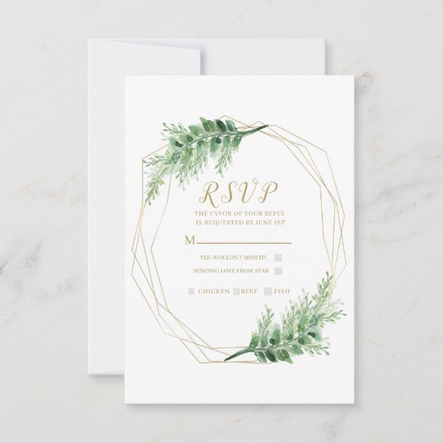 Gold Modern Glam Geometric Botanical Wedding RSVP (Front)