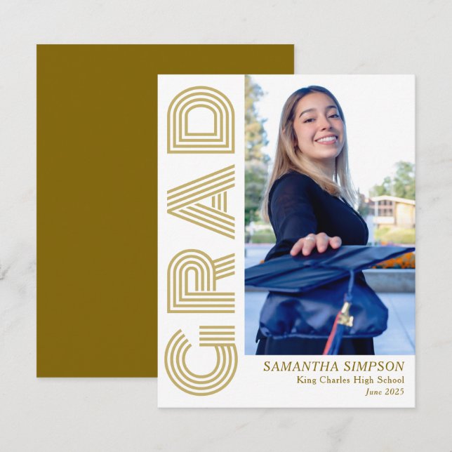 Gold Modern Graduation Announcement Flat Card (Front/Back)