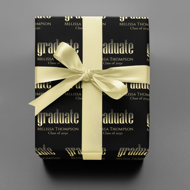 Gold Modern Graduation Custom Gift Wrap (Creator Uploaded)