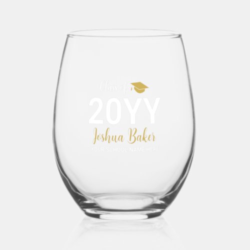  Gold  Modern Graduation Gift Custom Name Stemless Wine Glass