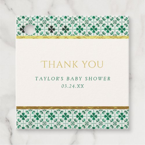 Gold Modern Green St Patricks Day Baby Shower Favor Tags