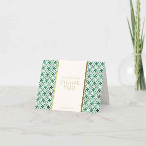Gold Modern Green St Patricks Day Baby Shower Thank You Card