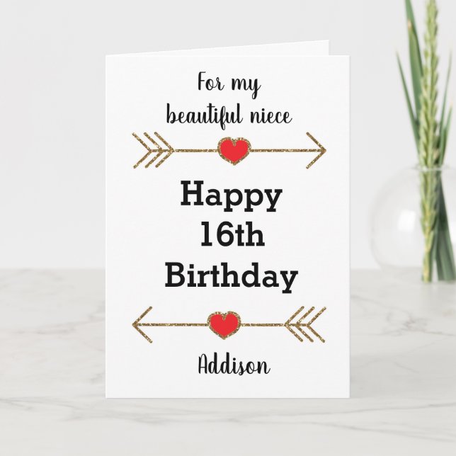 Gold Modern Happy 16th Birthday Niece Card (Front)