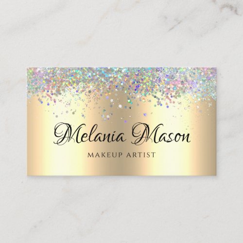 Gold Modern Holographic Glitter Makeup Artist Business Card