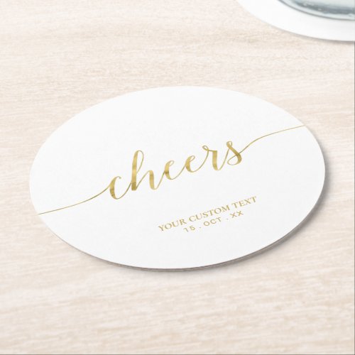 Gold Modern Lettering Cheers Party Event Round Paper Coaster