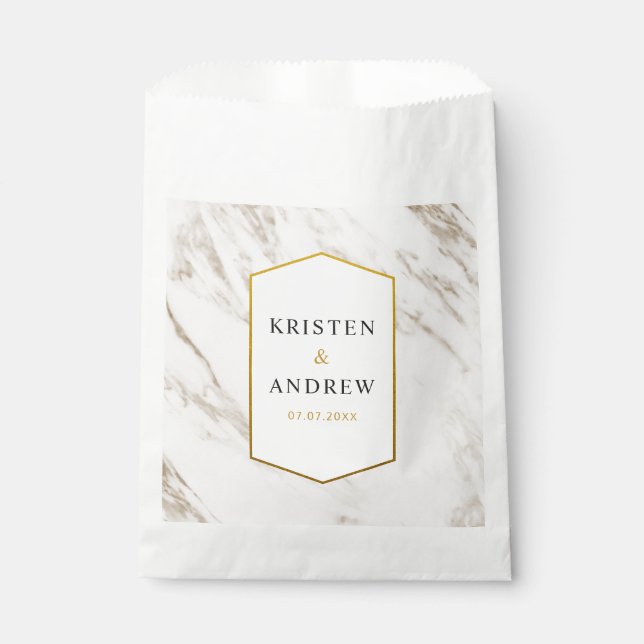 Gold Modern | Marble Wedding Favor Bag (Front)
