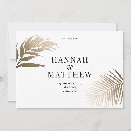 Gold modern minimal botanical tropical wedding save the date