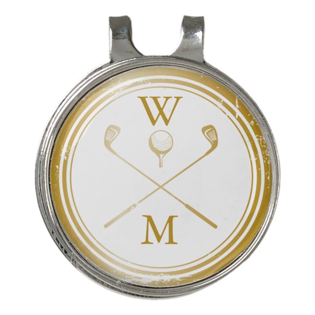 Gold Modern Monogram Initials Golf Hat Clip (Front)