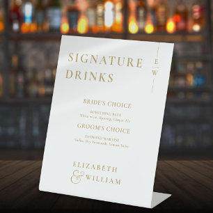 Gold Modern Monogram Signature Drinks Pedestal Sign