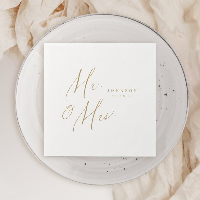Gold modern Mr. and Mrs. script minimalist wedding Napkins (Gold modern Mr. and Mrs. script minimalist wedding Napkins)