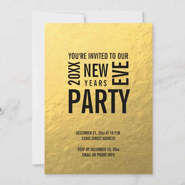 Gold Modern New Years Eve Party Invite (Front)