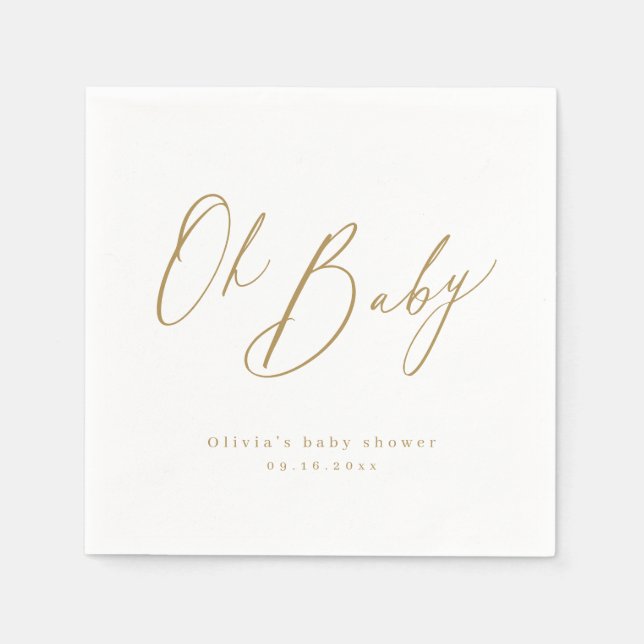 Gold modern oh baby script minimalist baby show napkins (Front)